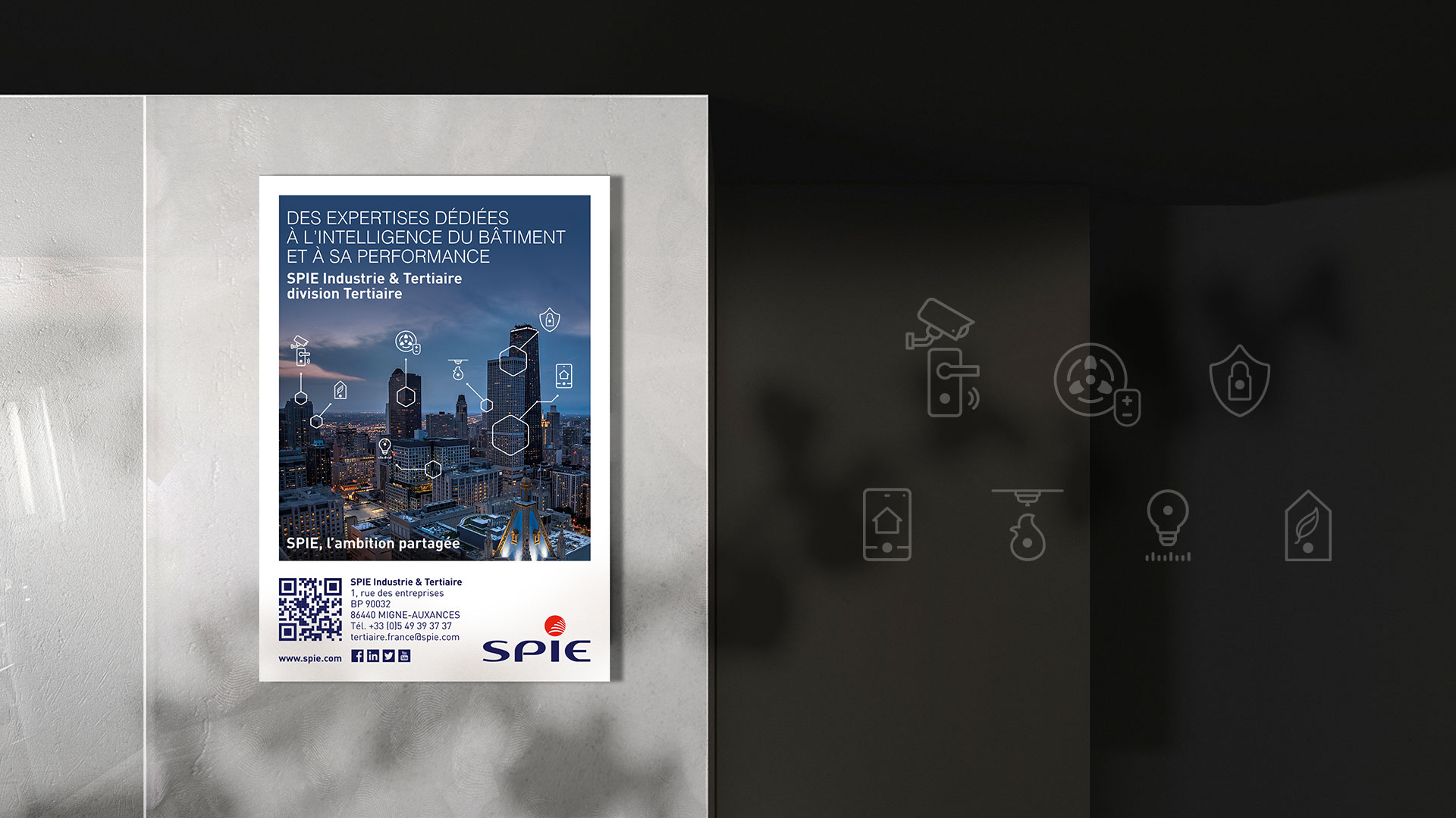 Annonce presse et set d'icones pour SPIE Industrie et Tertiaire - division Tertiaire